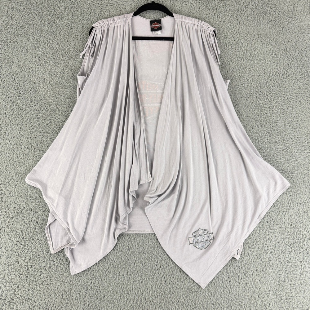 Harley-Davidson Draped Vest Wome S/M Gray Rhinestone Eagle Sharkbite HC4095L.GRY